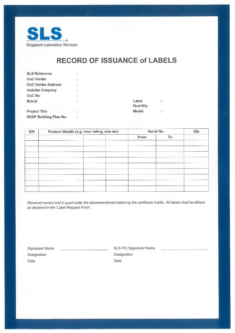 Record of Label Issuance SLS Record of Label Issuance