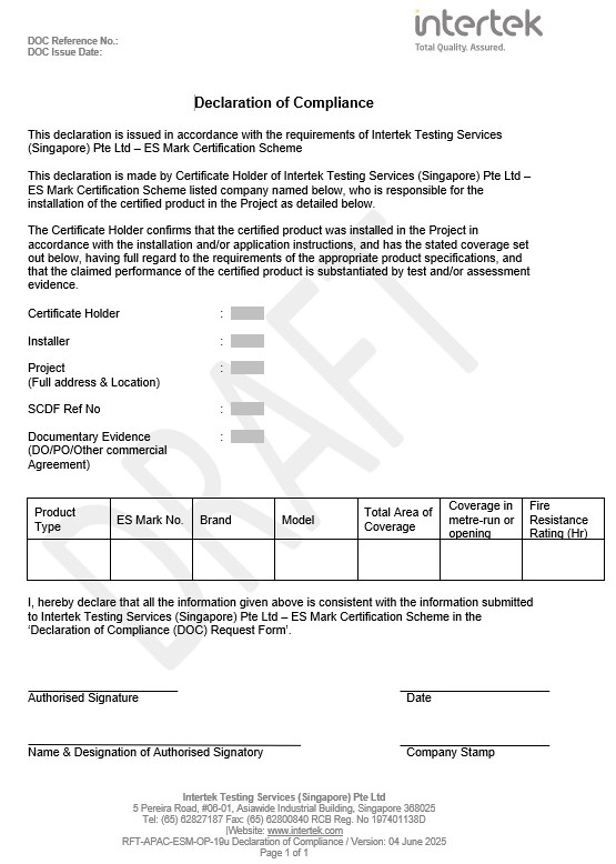 Declaration of Compliance document
