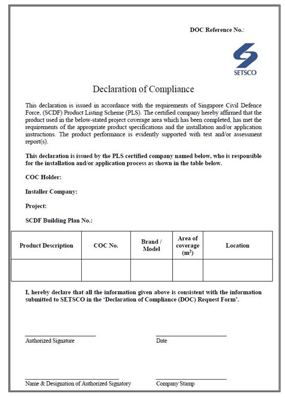 SETSCO Declaration of Compliance