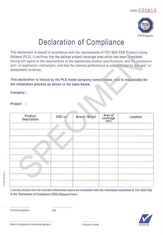 TUV SUD PSB PLS - Declaration of Compliance (DOC) Form