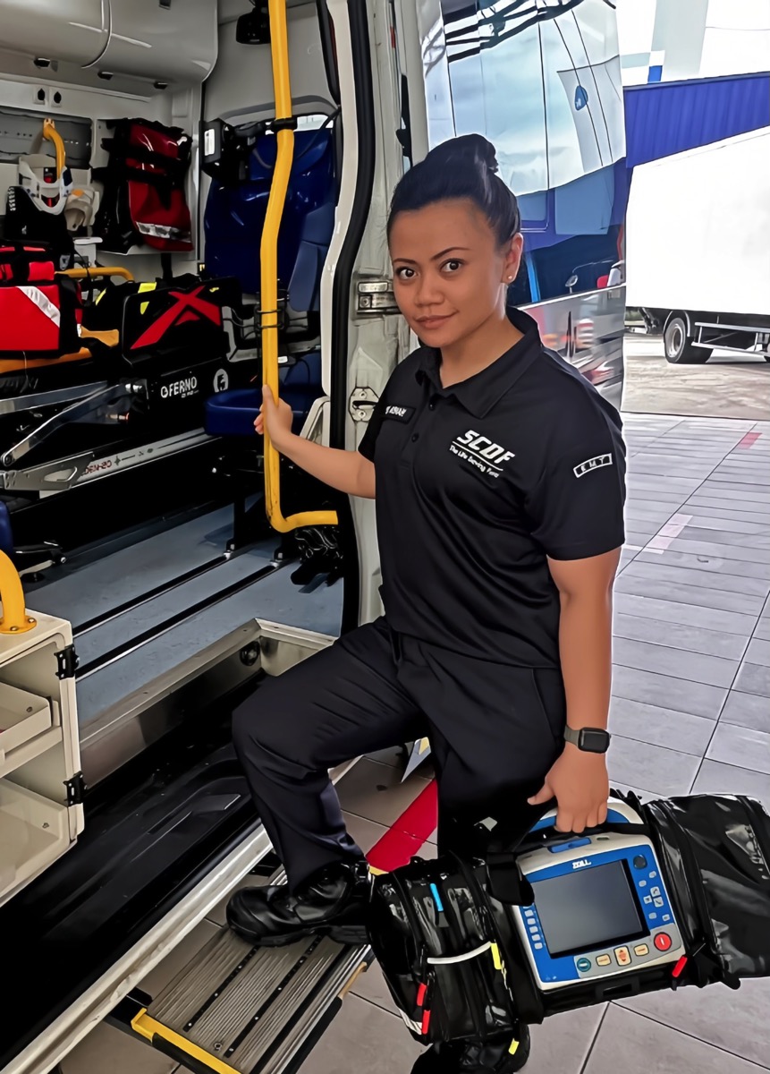 SGT1 (V) Nur Aishah on duty at Changi Fire Station
