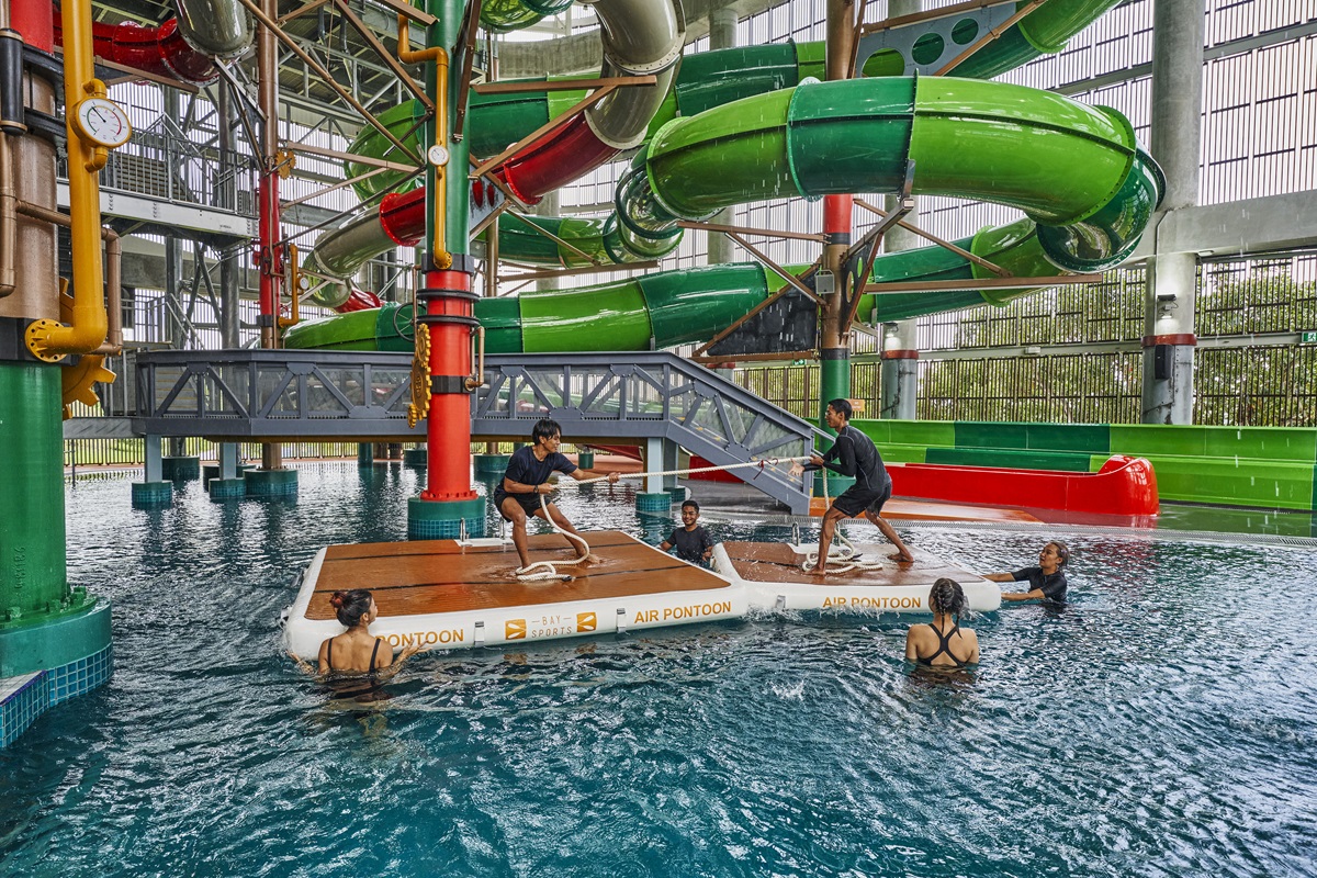 The water adventure centre spans 3 storeys and features Singapore’s longest indoor waterslide at 114m for the double rider slide Source: HomeTeamNS