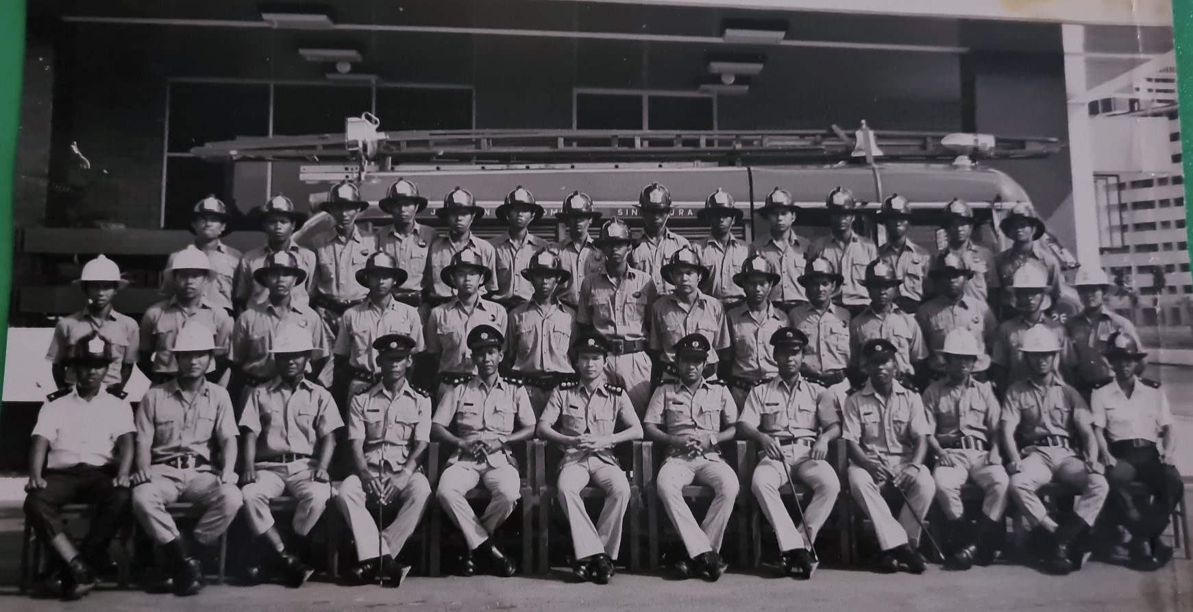Recruit Md Salleh (second row, fourth person from the left) joined the Singapore Fire Brigade in 1975.
