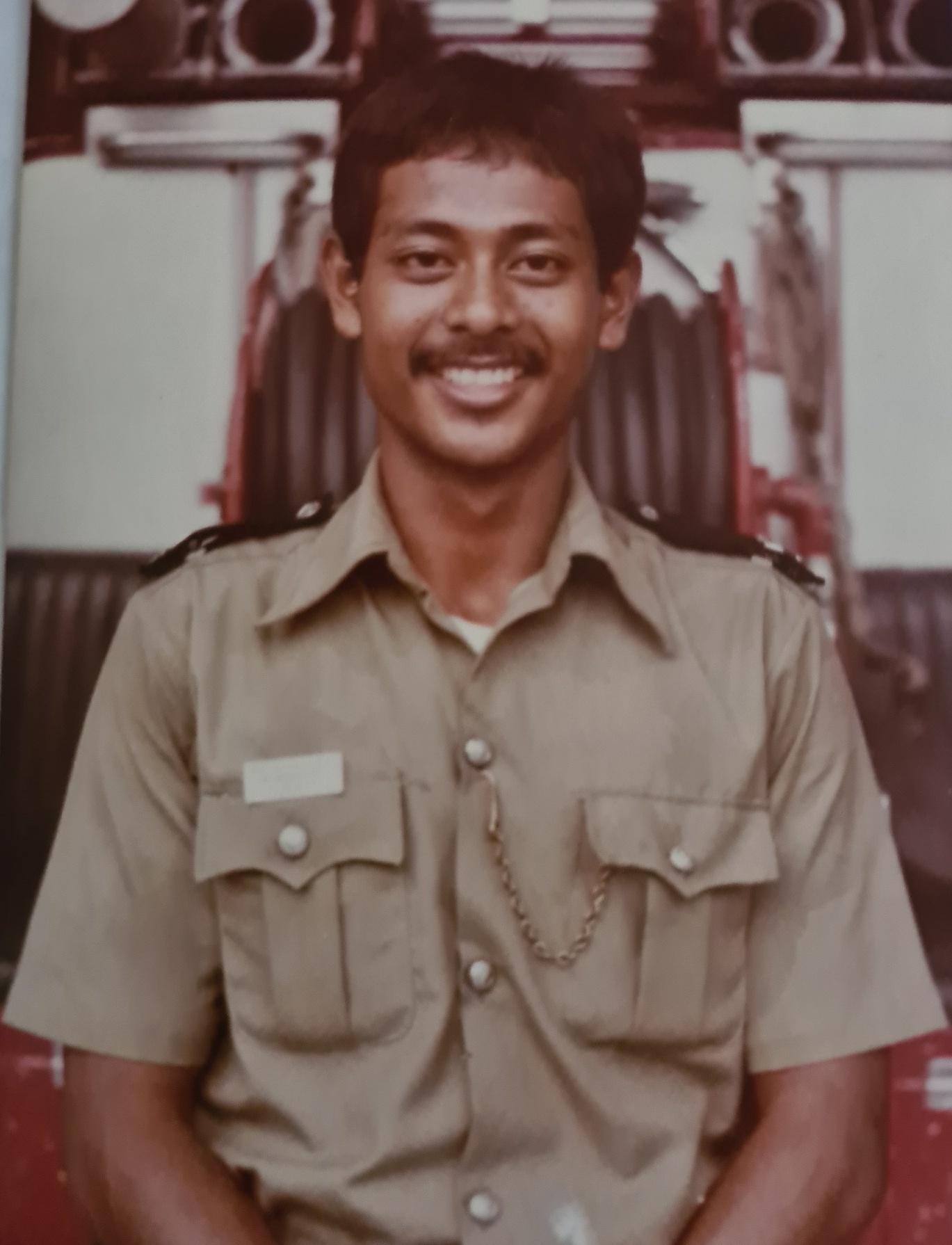 This picture was taken when SWO (RET) Md Salleh assumed the role  of a Leading Fireman No. 5 (a rank structure of the past).