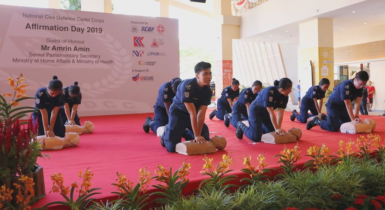 Cadet Lieutenants from various schools putting on a musical CPR performance
