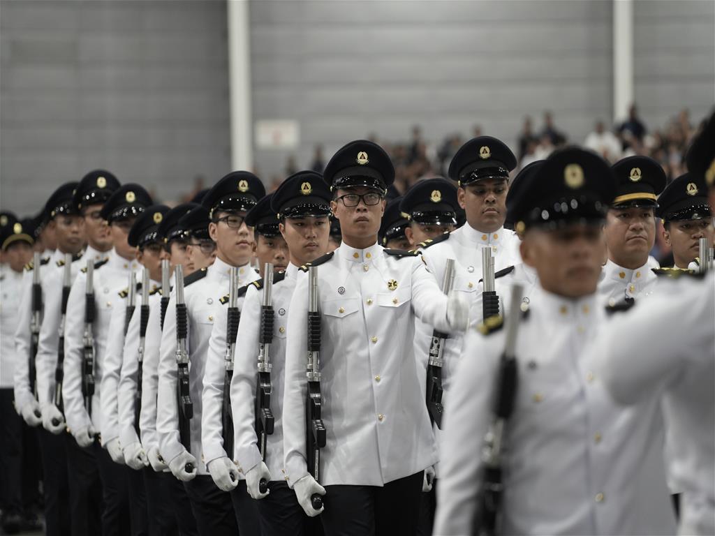 The Guard-of-Honour contingent marching at the SCDF Parade 2023
